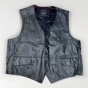VTG JC Penney Top Grain Leather Vest Men's Sz 52L (K) Black Lined Pockets Mexico